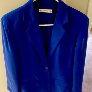 Ladies Royal Blue silk one button long jacket.